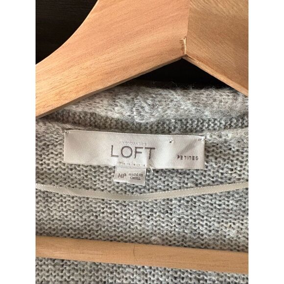 Loft Cozy Gray & Oatmeal Mohair & Wool Blend Open Front Cardigan Medium Petite - Picture 3 of 4
